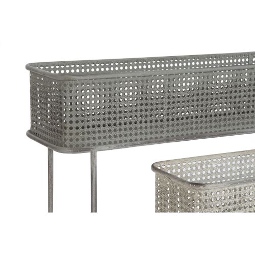 Set de Maceteros DKD Home Decor 100 x 22 x 70 cm Gris Metal Blanco Vintage