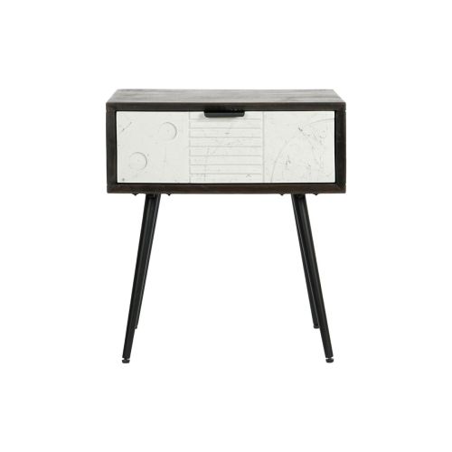 Mesita de Noche DKD Home Decor 45 x 38 x 50 cm Negro Metal Blanco Madera de mango Wengue