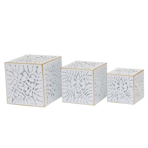 Set de Maceteros DKD Home Decor Hojas Dorado Metal 15 x 15 x 15 cm Blanco Tropical Hoja de planta