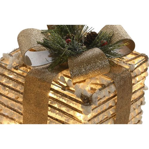 Adorno Navideño DKD Home Decor Blanco Dorado Natural 25 x 25 x 25 cm (3 Piezas)