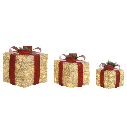 Adorno Navideño DKD Home Decor Blanco Rojo Dorado 25 x 25 x 25 cm (3 Piezas)