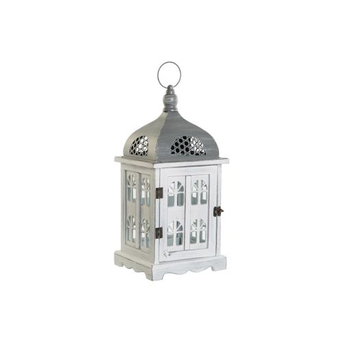 Farol DKD Home Decor Acabado envejecido Blanco Gris Madera Cristal 19 x 19 x 42 cm