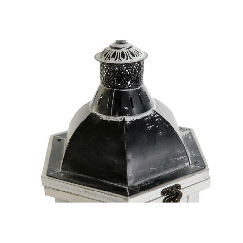 Farol DKD Home Decor Acabado envejecido Blanco Gris oscuro Madera Cristal 19 x 17 x 39 cm