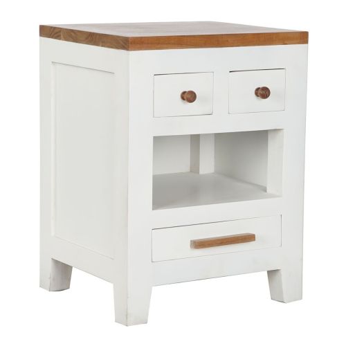 Mesita de Noche DKD Home Decor Blanco Marrón Acacia Madera de mango 45 x 40 x 60 cm