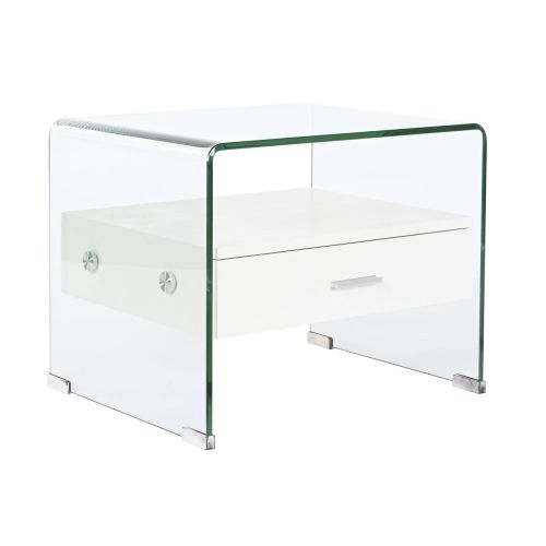 Mesita de Noche DKD Home Decor Blanco Transparente Cristal Madera MDF 50 x 40 x 45,5 cm