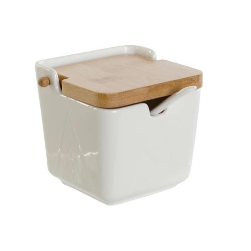 Azucarero DKD Home Decor Blanco Natural Bambú Porcelana 10,5 x 9 x 9 cm