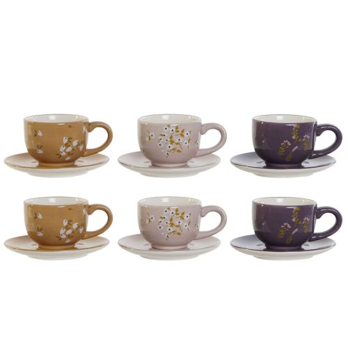 Juego de Tazas de Café DKD Home Decor Amarillo Rosa Mostaza Lila Metal Dolomita 180 ml