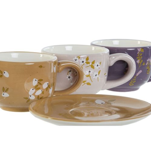 Juego de Tazas de Café DKD Home Decor Amarillo Rosa Mostaza Lila Metal Dolomita 180 ml