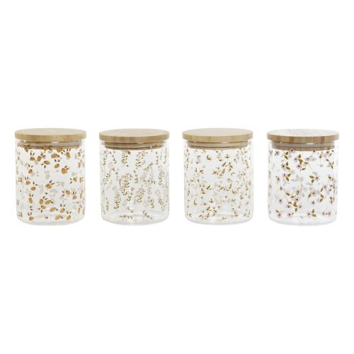 Bote DKD Home Decor Bambú Vidrio de Borosilicato Shabby Chic 700 ml 10 x 10 x 12,5 cm (4 Unidades)