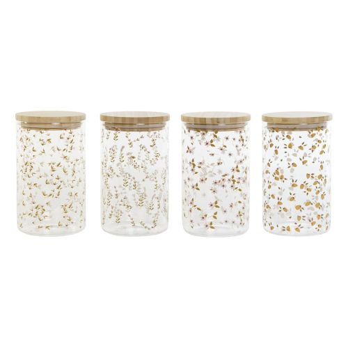 Bote DKD Home Decor Bambú Vidrio de Borosilicato Shabby Chic 1 L 10 x 10 x 17 cm (4 Unidades)