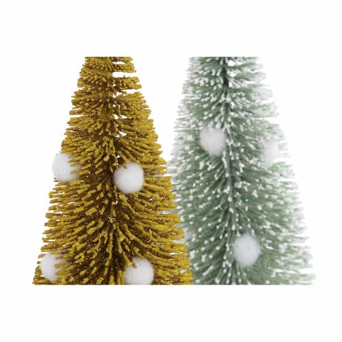 Árbol de Navidad DKD Home Decor Poliéster Madera Pompones (2 pcs) (7 x 7 x 17 cm)