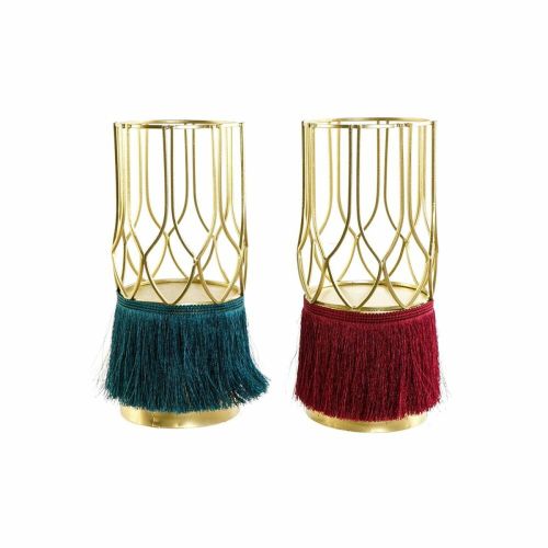 Portavelas DKD Home Decor Poliéster Metal Dorado (2 pcs) (11.5 x 11.5 x 26 cm)