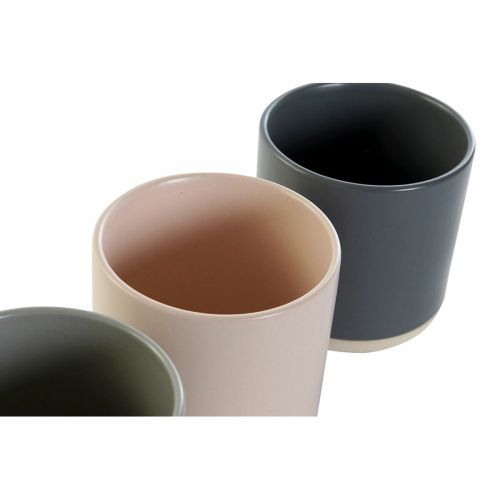 Taza Mug DKD Home Decor Rosa claro Gris oscuro Gris claro Gres (350 ml) (4 Unidades)