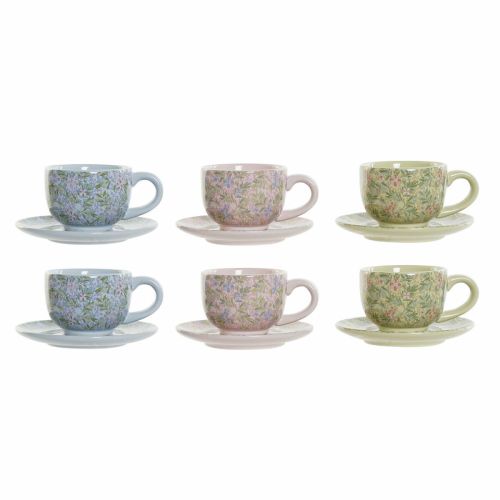 Juego de Café DKD Home Decor Azul Verde Rosa Metal Dolomita 180 ml Floral