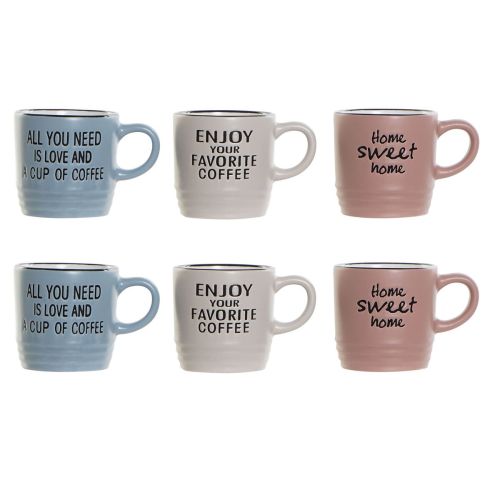 Juego de Tazas de Café DKD Home Decor Multicolor Gres 90 ml Frases originales