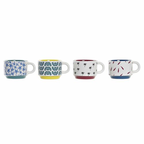 Juego de Tazas de Café DKD Home Decor Amarillo Azul Multicolor Turquesa Granate Metal Gres 150 ml