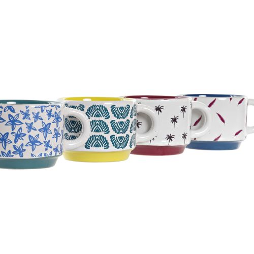 Juego de Tazas de Café DKD Home Decor Amarillo Azul Multicolor Turquesa Granate Metal Gres 150 ml