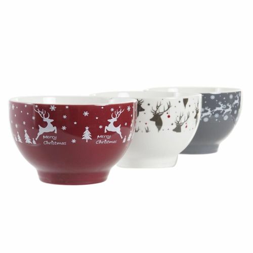 Set de Cuencos DKD Home Decor Blanco Rojo Gris Porcelana 500 ml 13 x 13 x 8 cm (3 Unidades)