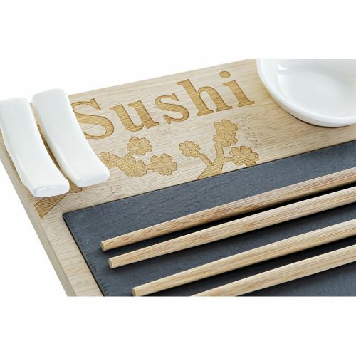 Set de Sushi DKD Home Decor PC-186227 Blanco Negro Natural Bambú Pizarra Moderno Oriental 28,5 x 18,5 x 2,6 cm (9 Piezas) (28,5