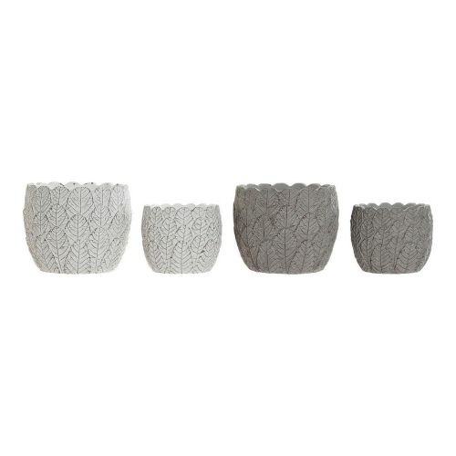 Set de Maceteros DKD Home Decor Blanco Gris Cemento Hojas Montaña 18 x 18 x 15 cm Cuadrado (2 Unidades) (2 Piezas)