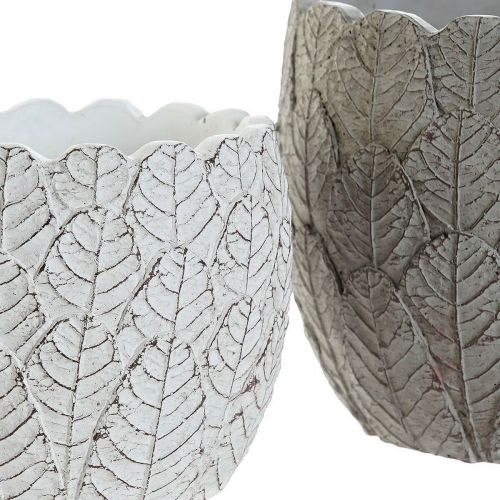 Set de Maceteros DKD Home Decor Blanco Gris Cemento Hojas Montaña 18 x 18 x 15 cm Cuadrado (2 Unidades) (2 Piezas)