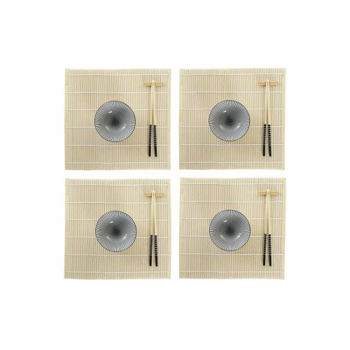 Set de Sushi DKD Home Decor 14,5 x 14,5 x 31 cm Negro Gres Oriental (16 Piezas)