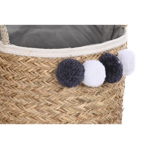 Juego de Cestas DKD Home Decor Fibra natural Pompones 40 x 40 x 35 cm 41 x 37 x 36 cm