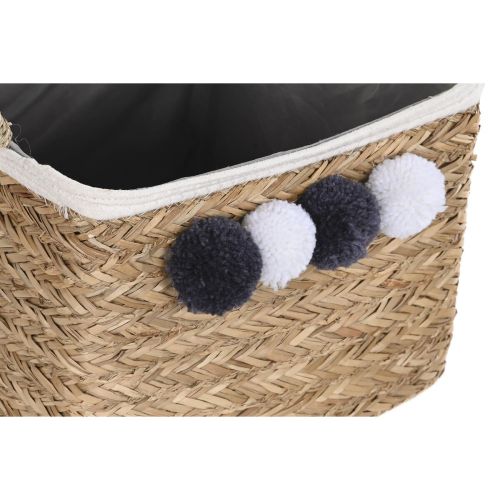 Juego de Cestas DKD Home Decor Fibra natural Pompones 33 x 33 x 25 cm
