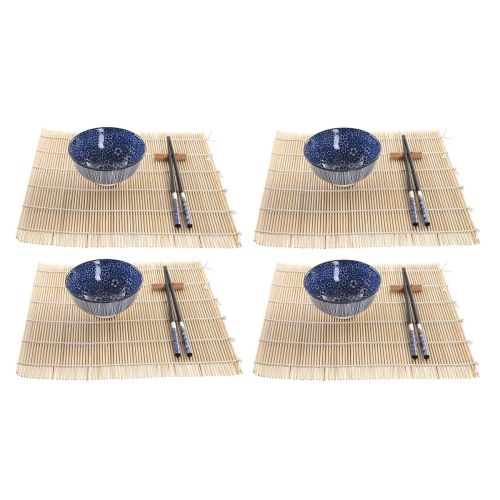 Set de Sushi DKD Home Decor 14,5 x 14,5 x 31 cm Negro Azul Gres Oriental (16 Piezas)