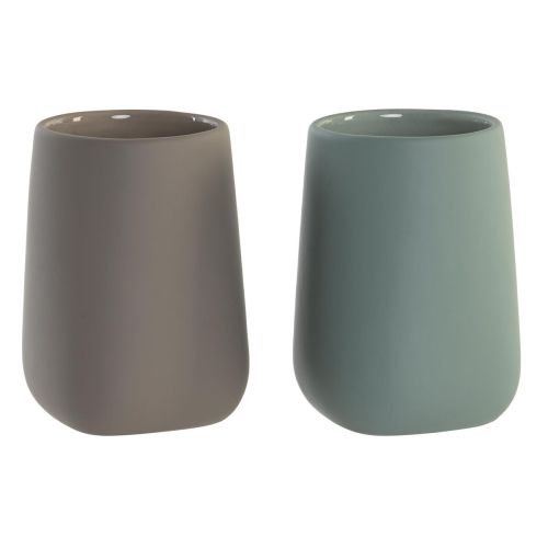 Portacepillos de Dientes DKD Home Decor Verde Beige Dolomita 8 x 8 x 11 cm (2 Unidades)