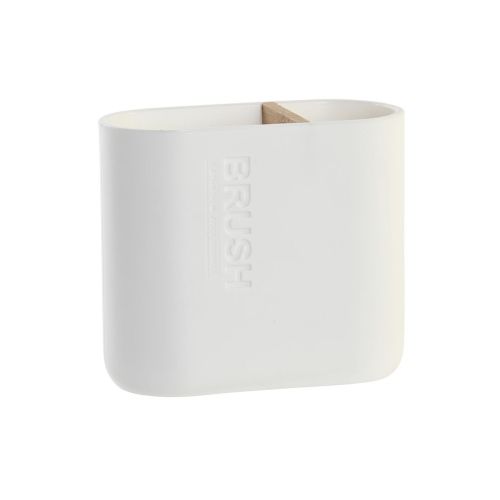 Portacepillos de Dientes DKD Home Decor Blanco Natural Bambú Polipropileno 11,5 x 5,5 x 10,5 cm (12 Unidades)