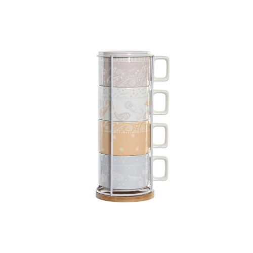 Juego de Tazas de Café DKD Home Decor Amarillo Azul Blanco Rojo Metal Bambú Dolomita 260 ml