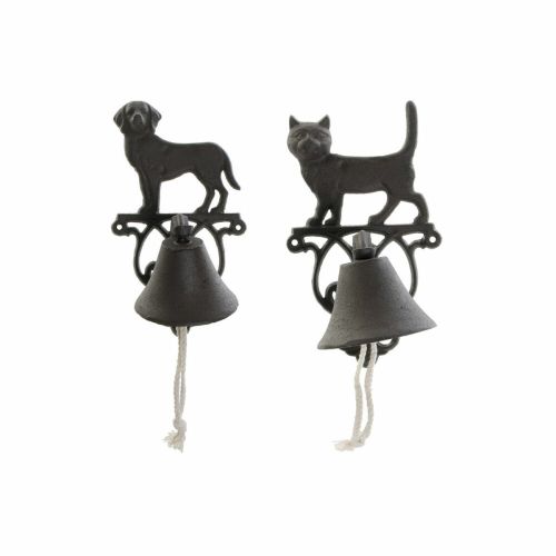 Campana decorativa DKD Home Decor Marrón Marrón oscuro Cuerda Hierro Gato Perro 14 x 15 x 24 cm (2 Unidades)