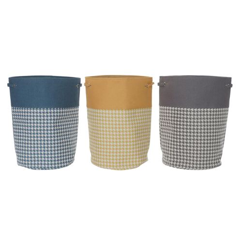 Cesto para la Ropa Sucia DKD Home Decor Amarillo Azul Gris Pata de gallo 40 x 40 x 60 cm (3 Unidades)
