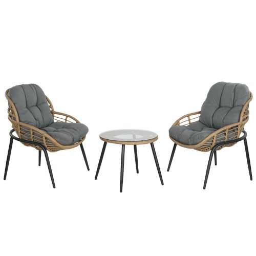 Conjunto de Mesa con 2 Sillones DKD Home Decor Negro Gris Naranja Natural 55 x 55 x 47 cm