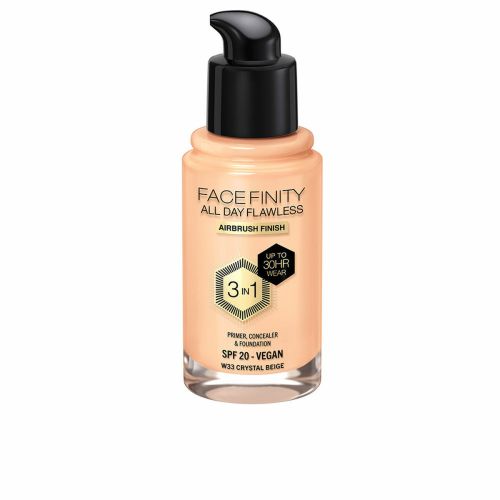 Base de Maquillaje Cremosa Max Factor Face Finity All Day Flawless 3 en 1 Spf 20 Nº W33 Crystal beige 30 ml