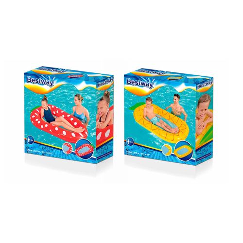 Bestway Colchoneta Hinchable Frutas con Red Color Surtido 178×103/186×112 cm +6 Años Playa y Piscina 43644