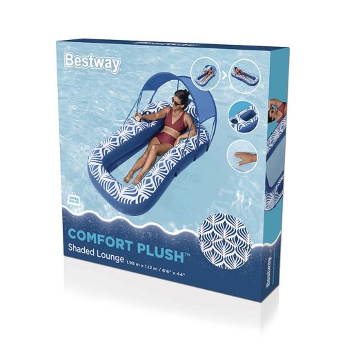 Bestway Colchoneta Hinchable con Parasol Comfort Plush 198×112 cm Playa y Piscina 43732