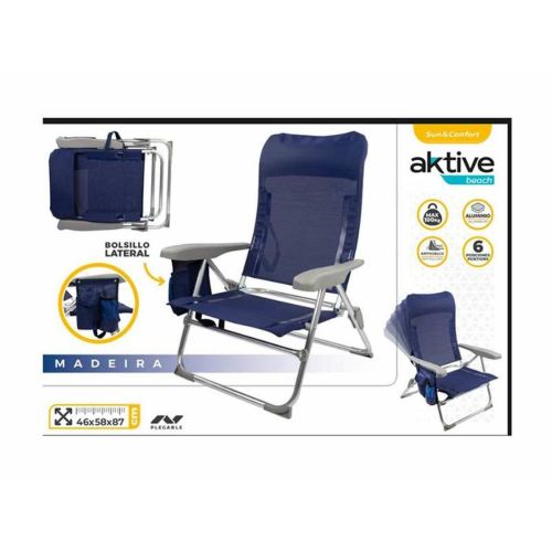 Silla de Playa Aktive Madeira Azul marino 46 x 58 x 87 cm