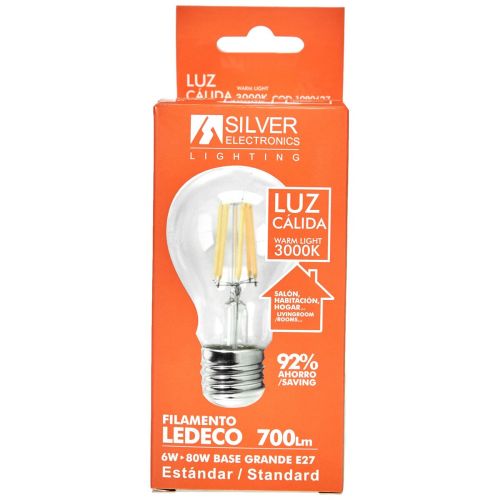 Bombilla LED Esférica Silver Electronics 1980627 E27 6W 3000K A++ (Luz Cálida)