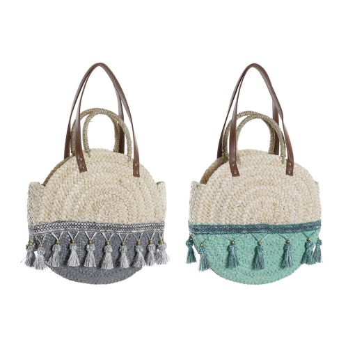 Bolso Bandolera DKD Home Decor Natural Gris Poliéster Menta Fibra (39 x 9 x 48 cm) (2 Unidades)
