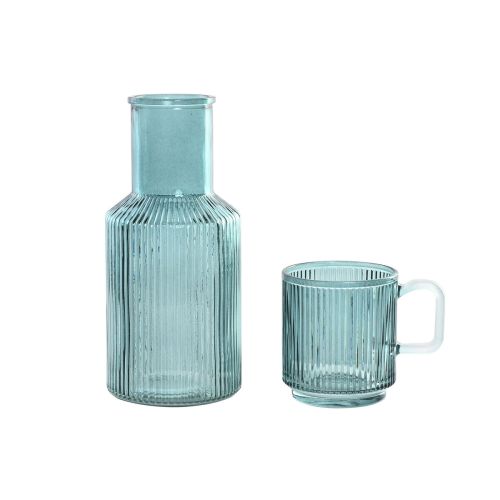 Botella de Agua Home ESPRIT Azul Verde Cristal 1 L (2 Unidades)