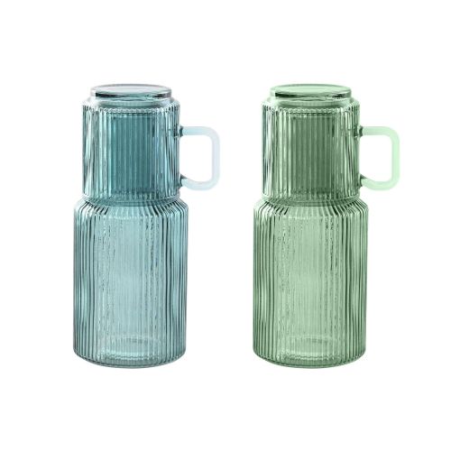 Botella de Agua Home ESPRIT Azul Verde Cristal 1 L (2 Unidades)