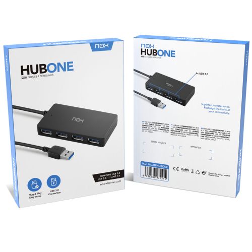 Hub USB Nox-Xtreme NXLITEHUBONE USB x 4 Negro
