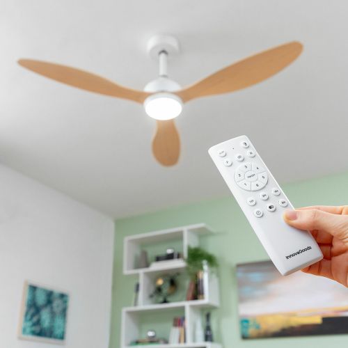 Ventilador de Techo con Luz LED y 3 Aspas ABS Wuled InnovaGoods Madera 36 W 52″ Ø132 cm