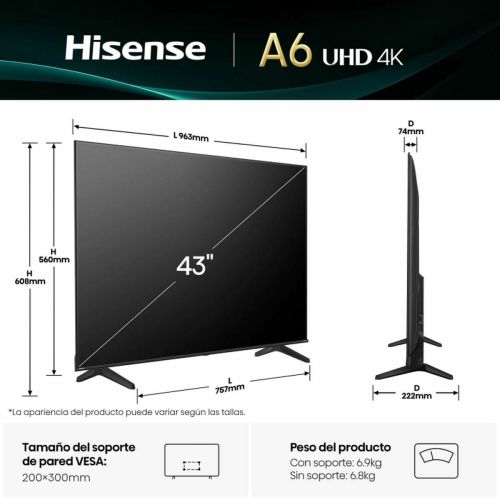 Smart TV Hisense 43A6Q 43″ 4K Ultra HD LED HDR D-LED