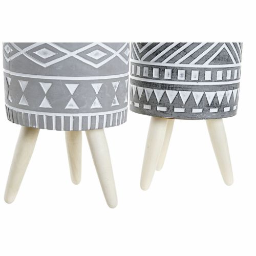 Macetero DKD Home Decor Gris Cemento Blanco Pino Boho (14,3 x 14,3 x 26,2 cm) (2 Unidades)
