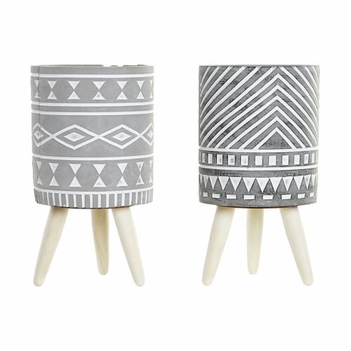 Macetero DKD Home Decor Gris Cemento Blanco Pino Boho (14,3 x 14,3 x 26,2 cm) (2 Unidades)