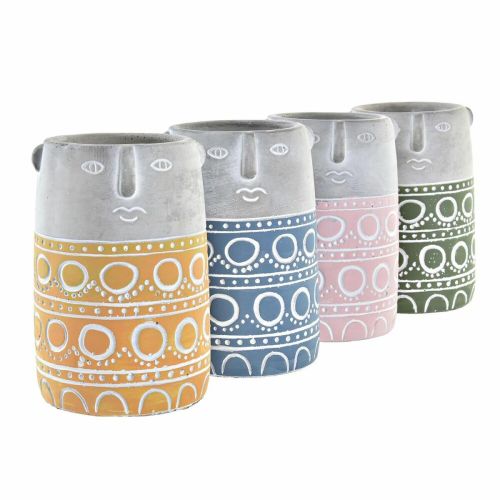 Macetero DKD Home Decor Cara Azul Rosa Cemento Verde Amarillo (12 x 12 x 18 cm) (4 Unidades)