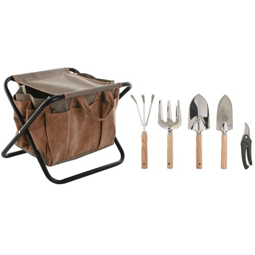 Kit de herramientas de jardinería Home ESPRIT Marrón Poliéster Aluminio 7 Piezas